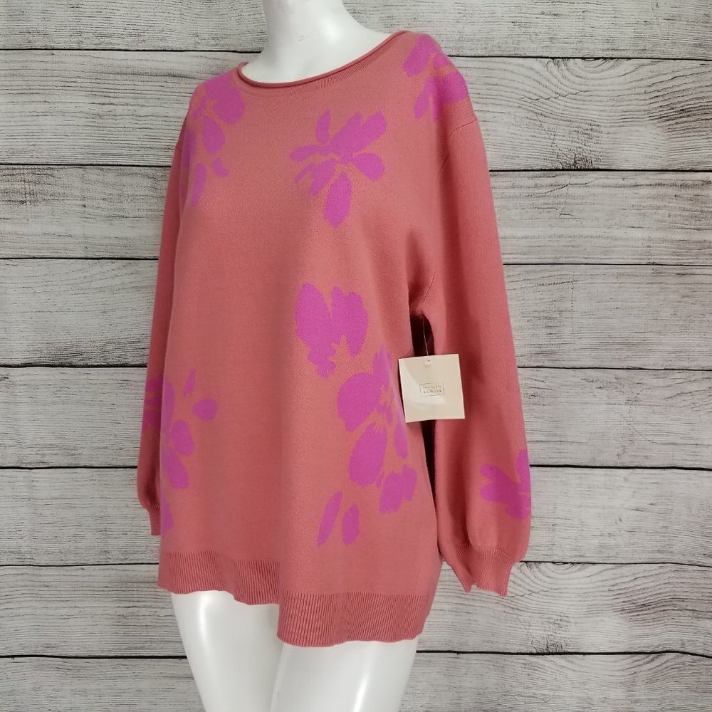 NWT 14th & Union Sweatshirt Pullover Sweater Floral Jacquard Knit Pink MP Petite